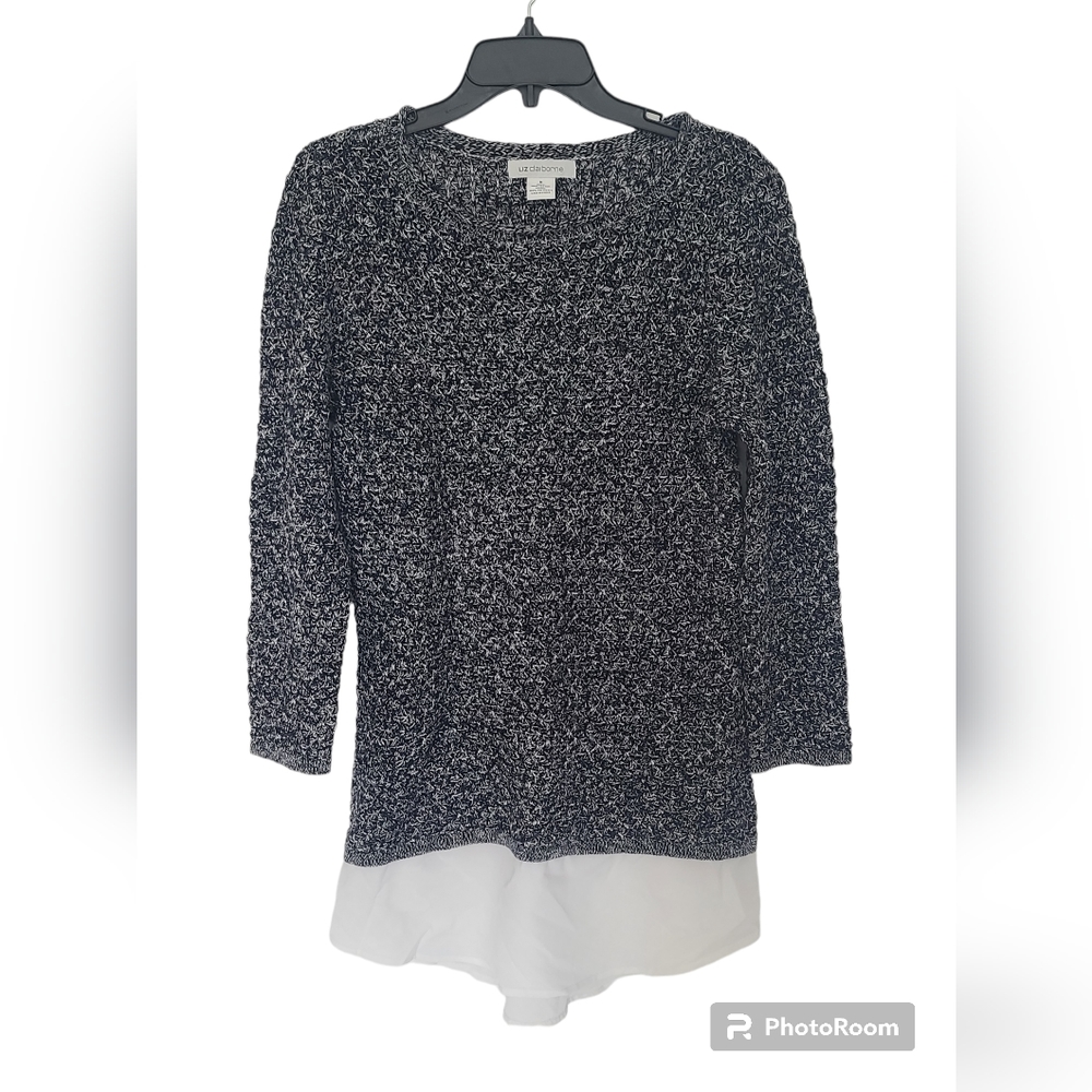 Liz Claiborne Women's Knit Top Long Sleeve Navy blue and White Size Medi…